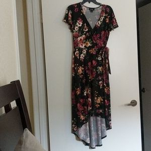 Black Floral Hi-Low Dress with Side Tie
